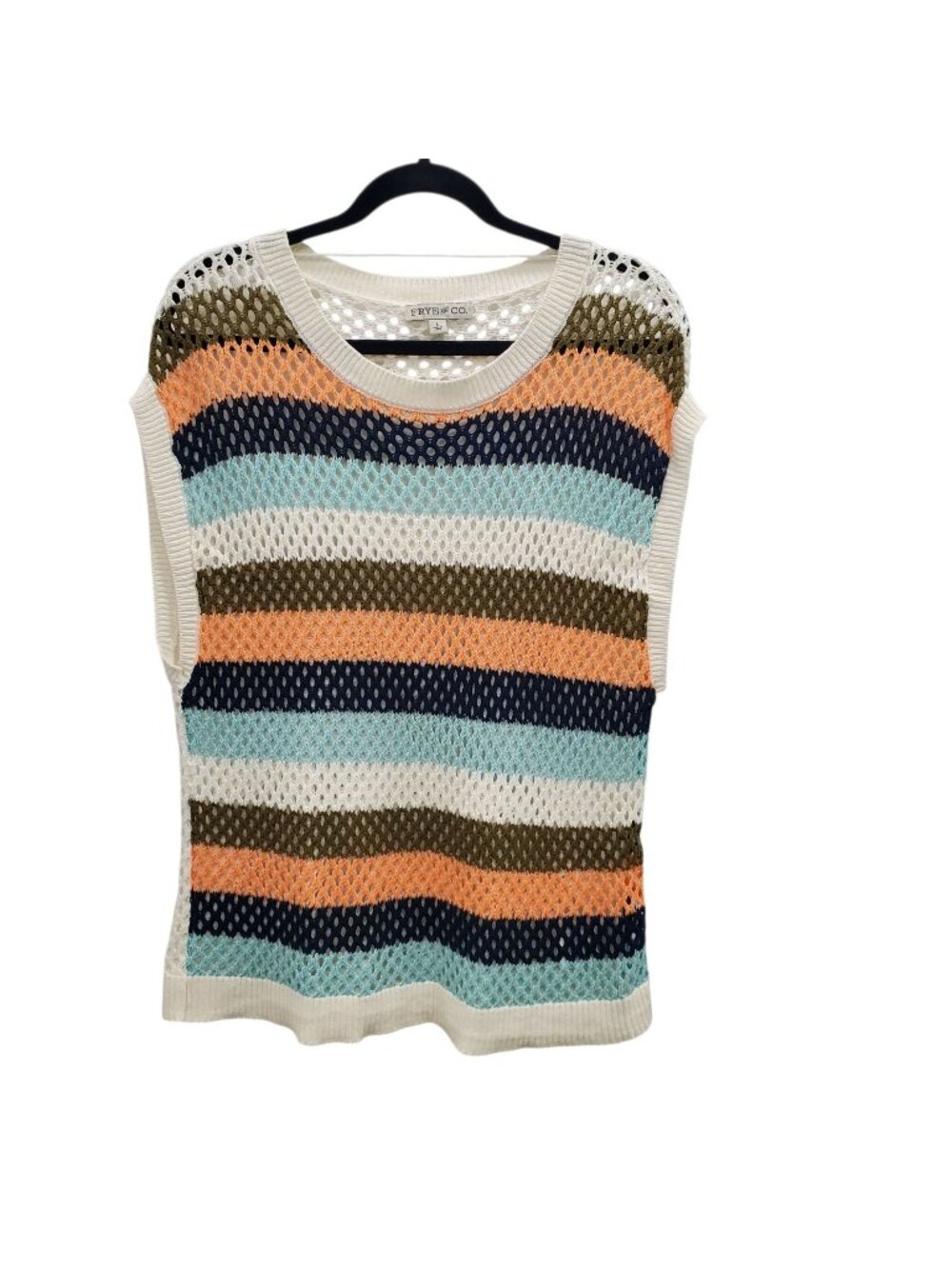 Frye & Co Women's Retro 70s Stripe Open Knit Cotton Sleeveless Vest Top Size L